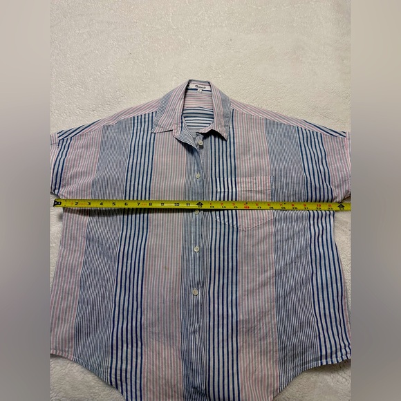 Madewell Short-Sleeve Tie-Front Shirt in Rawley Stripe Tulum Blue Sz XS - Picture 4 of 7